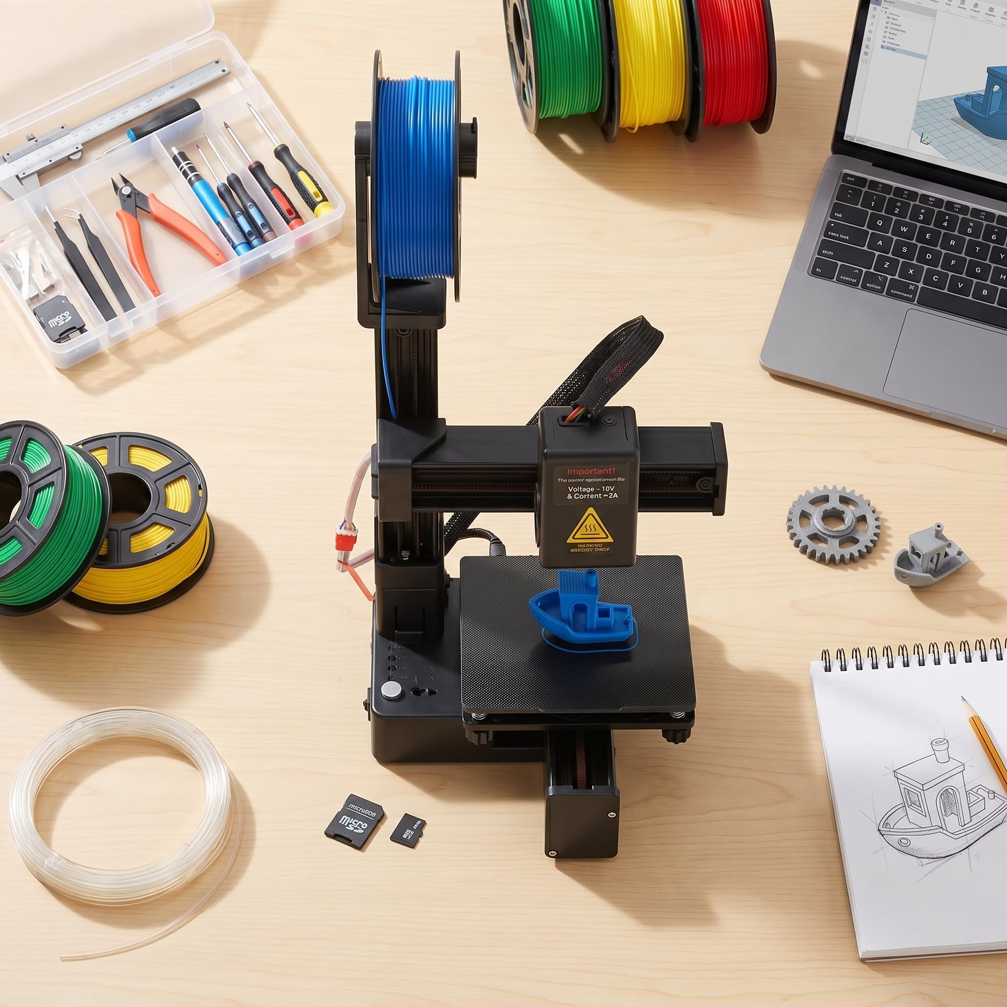 Stampante 3D per principianti, volume di costruzione 100 x 100 x 100 mm, compatibile con PLA TPU, riscaldamento rapido (spina americana nero)