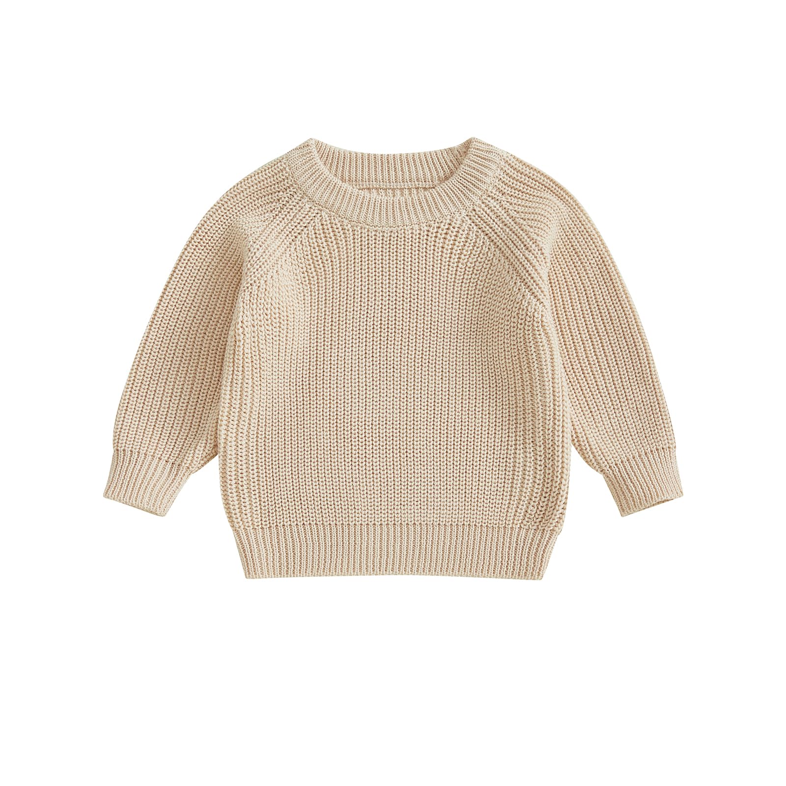 Aiwpstoin Baby Girl Boy Knit Sweater Chunky Knitted Crew Neck Pullover Sweatshirt Knitwear Toddler Fall Winter Clothes (Cream White, 9-12 Months)