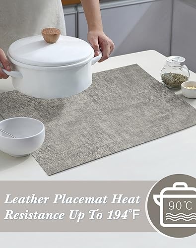 Miniatura 4 de SUEH DESIGN Juego de 6 manteles individuales de cuero, reversibles, resistentes al calor, impermeables, antideslizantes, para mesa de comedor,