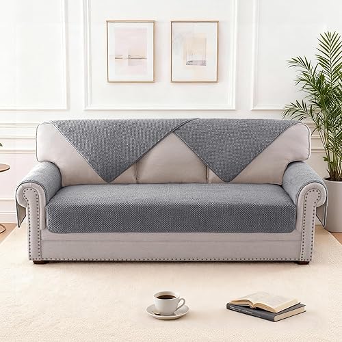 Miniatura 7 de H.VERSAILTEX Funda impermeable de felpa para sofá con correa, suave y antideslizante para sofá de 3 plazas, funda protectora para perros, gatos,