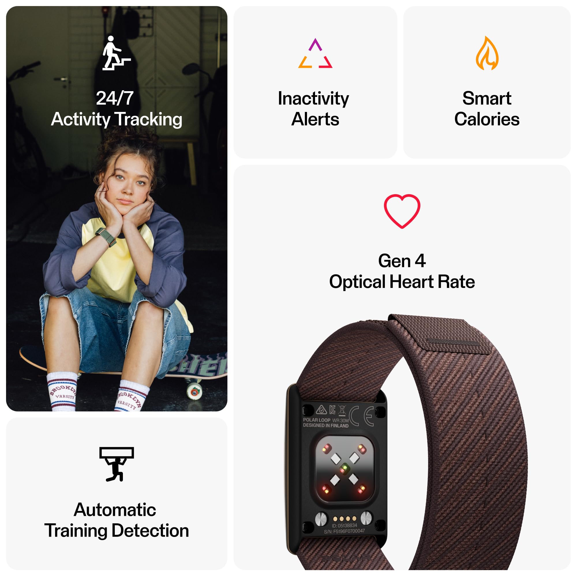 Polar Loop – Smart Screen-Free Wearable Health & Fitness Band mit Herzfrequenz 24/7, Schlaf- und Aktivitätsüberwachung, automatische Trainingserkennung, kein Abonnement, Batterie