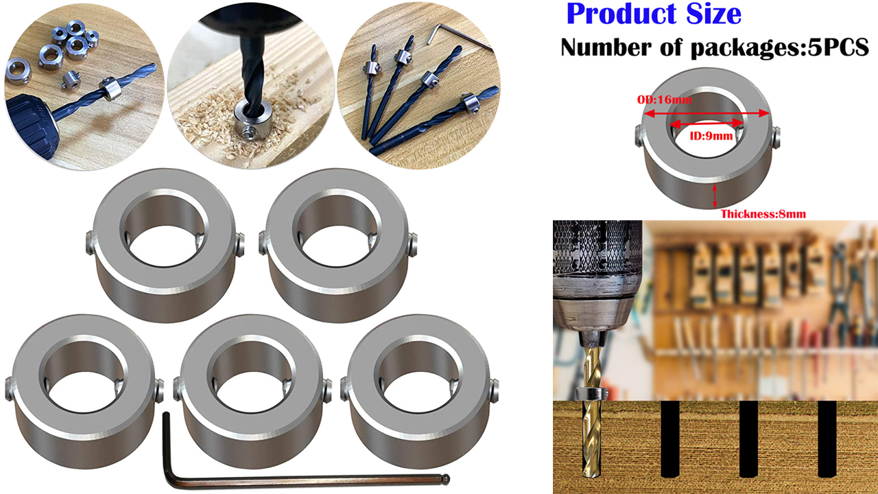 Anelli Ferma Profondit&agrave; Per Trapano | 3 Pezzi Da 16mm | In Acciaio Inox Con Chiave