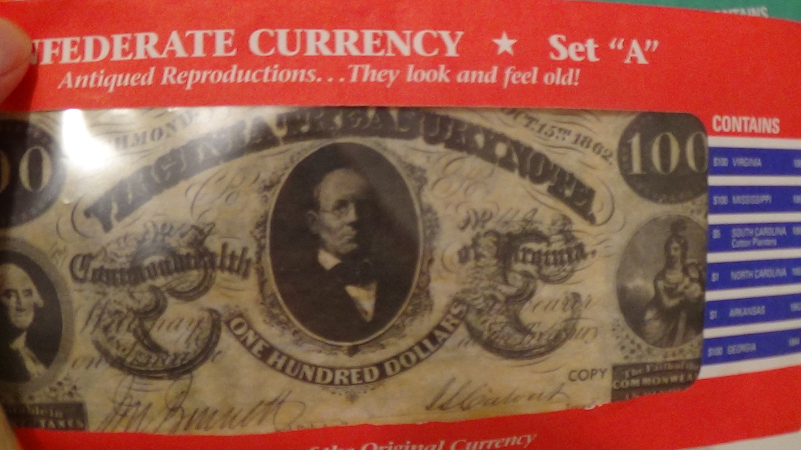 Historical Documents Confederate Currency Set A