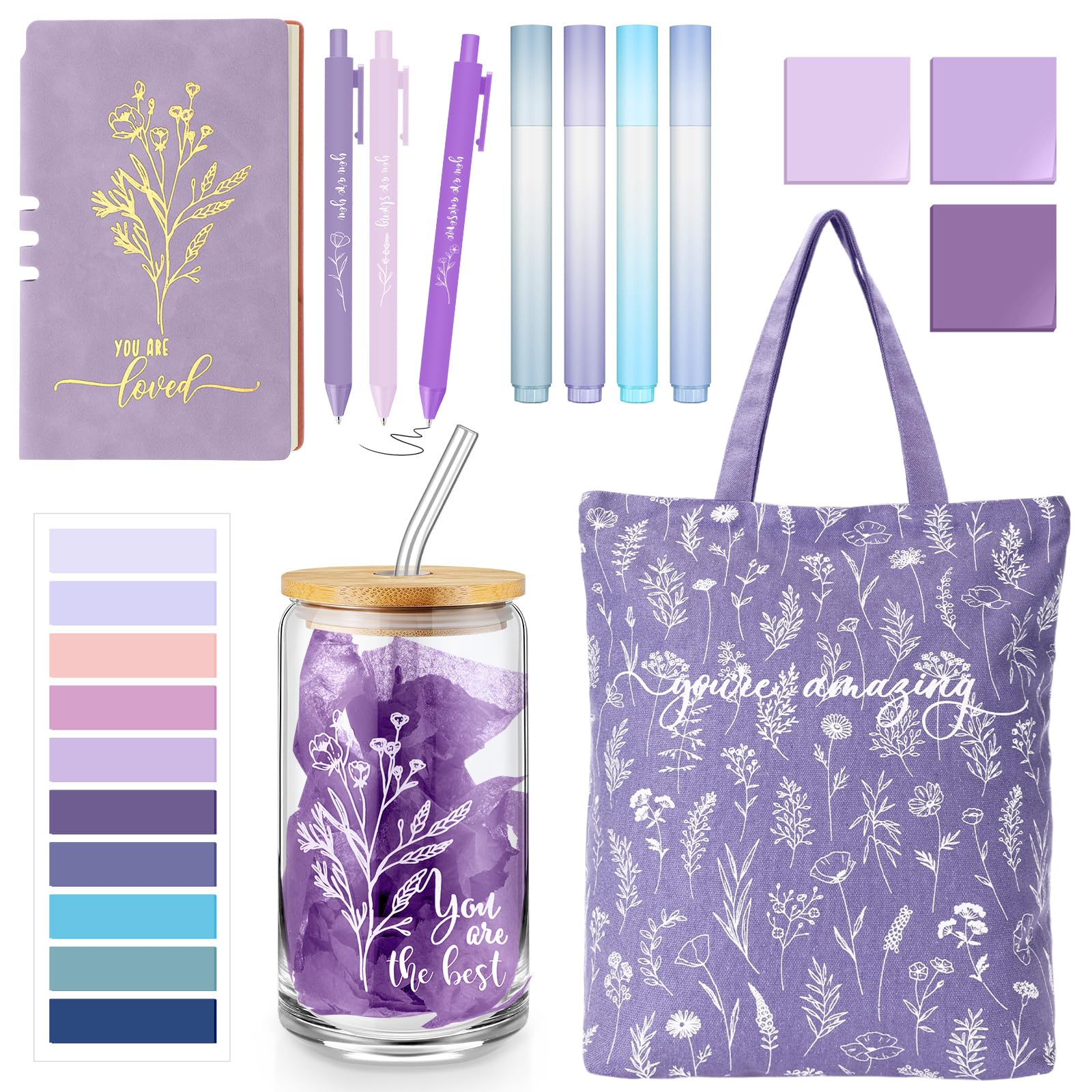Bestie inspirierende Geschenke für Frauen und Freunde, ästhetisches A6-Leder-Tagebuch, Notizbuch, Glasbecher, Leinwand, Tragetasche, Motivationsstifte, Dankeschön-Geschenke für Frauen