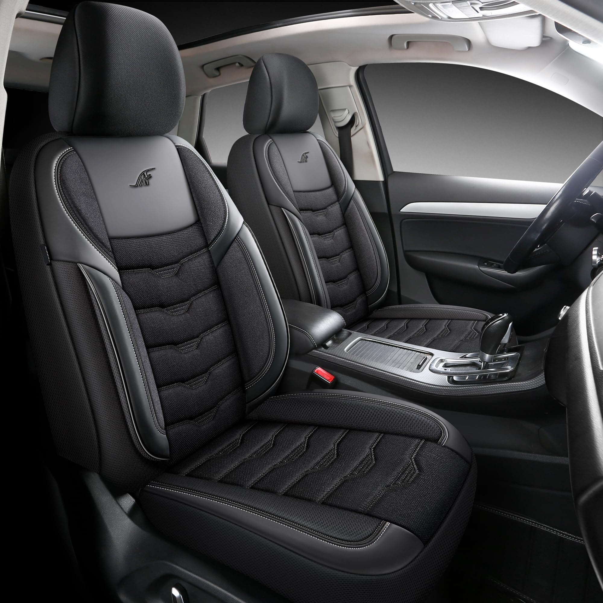 Housses de siège auto compatibles avec Renault Scenic 4 2016 | Jeu complet | Série AID | AID104 | Noir avec coutures noires