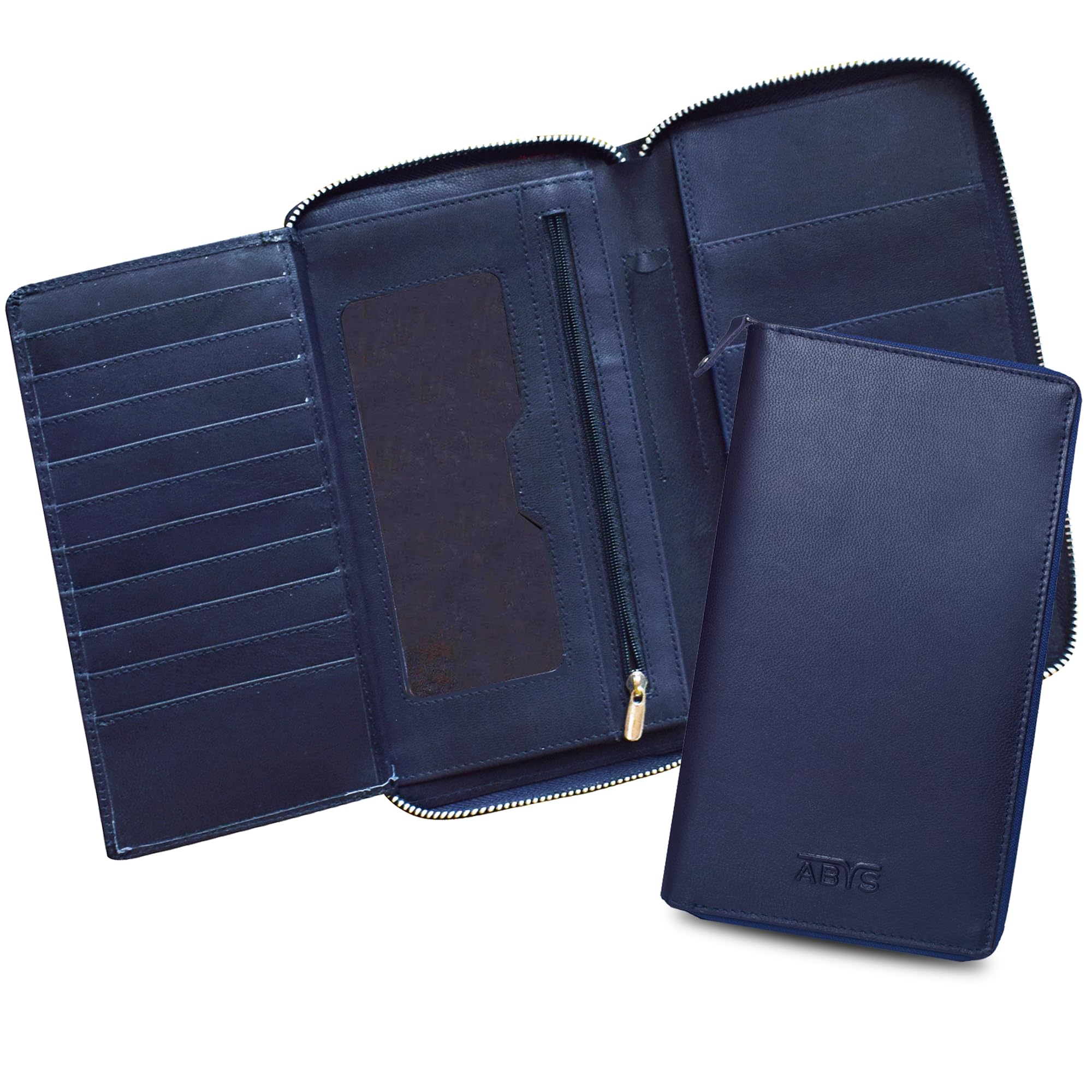 abys Unisex Adult Genuine Leather Rfid Navy Blue Travel Passport Holder With Metallic Zip Closure (Gp01Bl-1)-picture-31