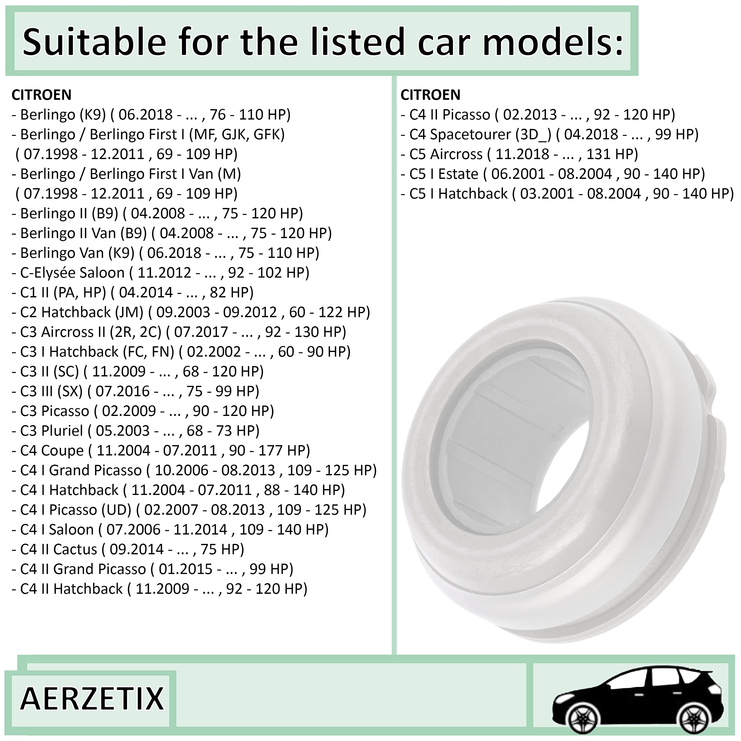 AERZETIX - C66714 - Butée d'embrayage - compatible avec numéros OE 1611266180, 1611266780, 204163, 204168, 204175, 204194, 204197, 2041A7, 96882261