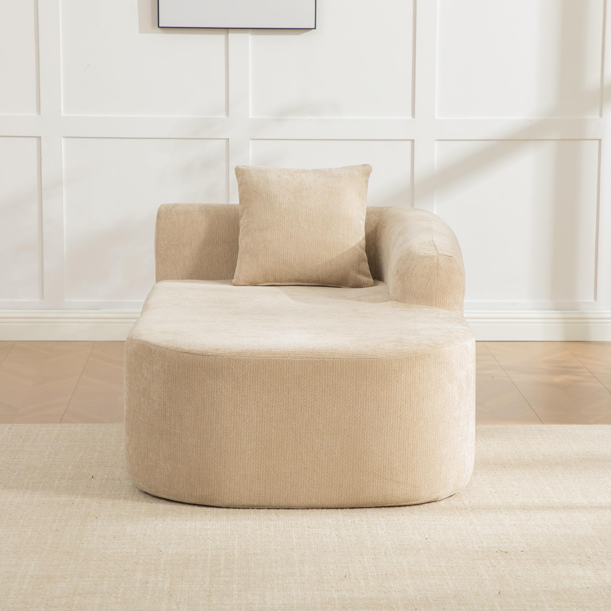 Sofá modular de chenilla color kaki claro, de espuma y sin montaje