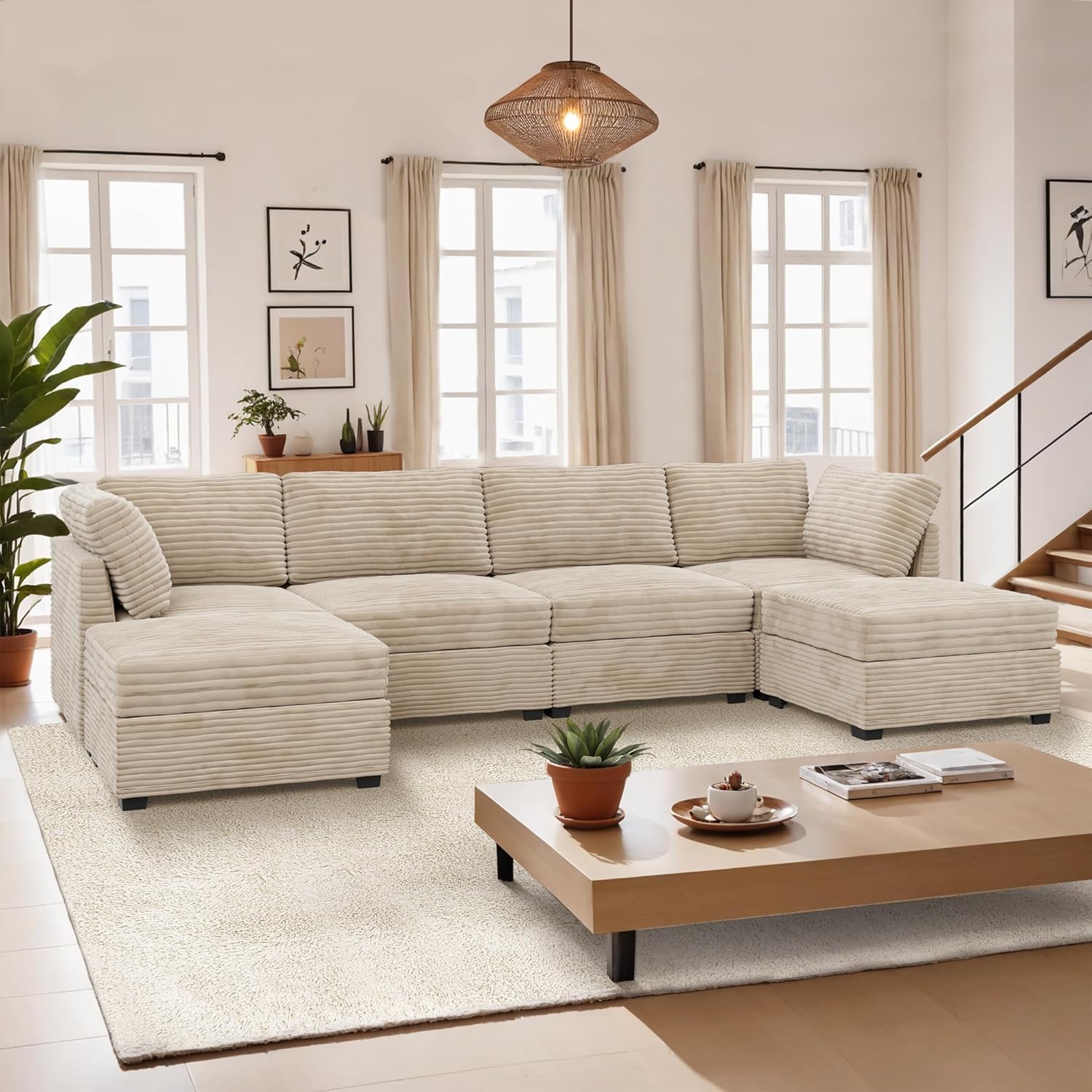 Large 6 Seat Modular Sectional Couch with Ottoman Seat