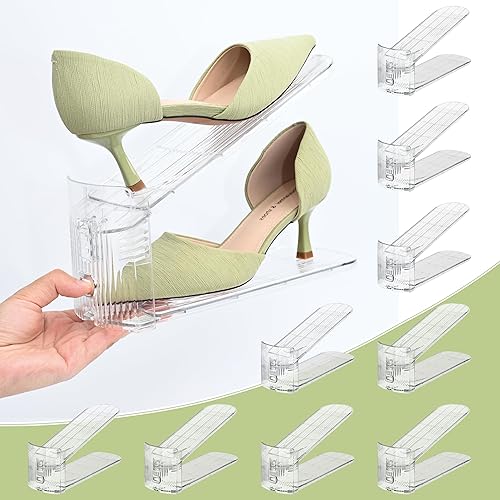Paquete de 10 organizadores de ranuras para zapatos y apilador de zapatos para armario, ahorro de espacio de zapatos ajustable, almacenamiento de