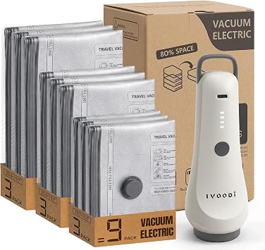 Travel Vacuum Bags with Electric Pump, Compression 9-Piece
