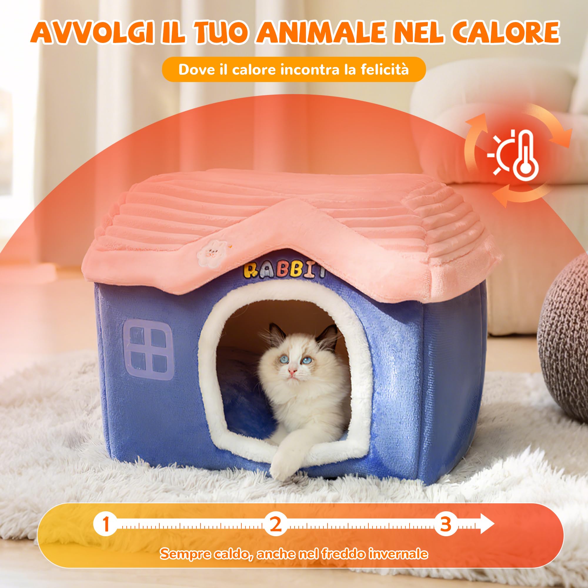 ALLSOPETS Cuccia per Gatti da Interno e Casa Pieghevole per Cani, Cuccia Calda Invernale con Cuscino Rimovibile e Fondo Antiscivolo per Cuccioli e Gattini (Blu, M)