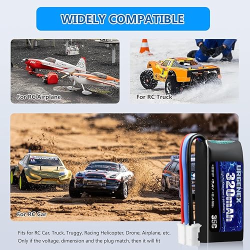 Miniatura 6 de URGENEX 7.4V Lipo Batería 2S 35C 320mAh Batería Lipo Recargable con PH2.0 3PIN Plug Compatible con UMX 2S Avión