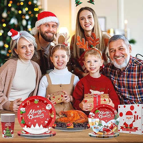 Miniatura 7 de Los juegos de platos y servilletas de papel de Navidad incluyen platos de fiesta de Navidad, servilletas de Navidad, tazas y adhesivos de ventana