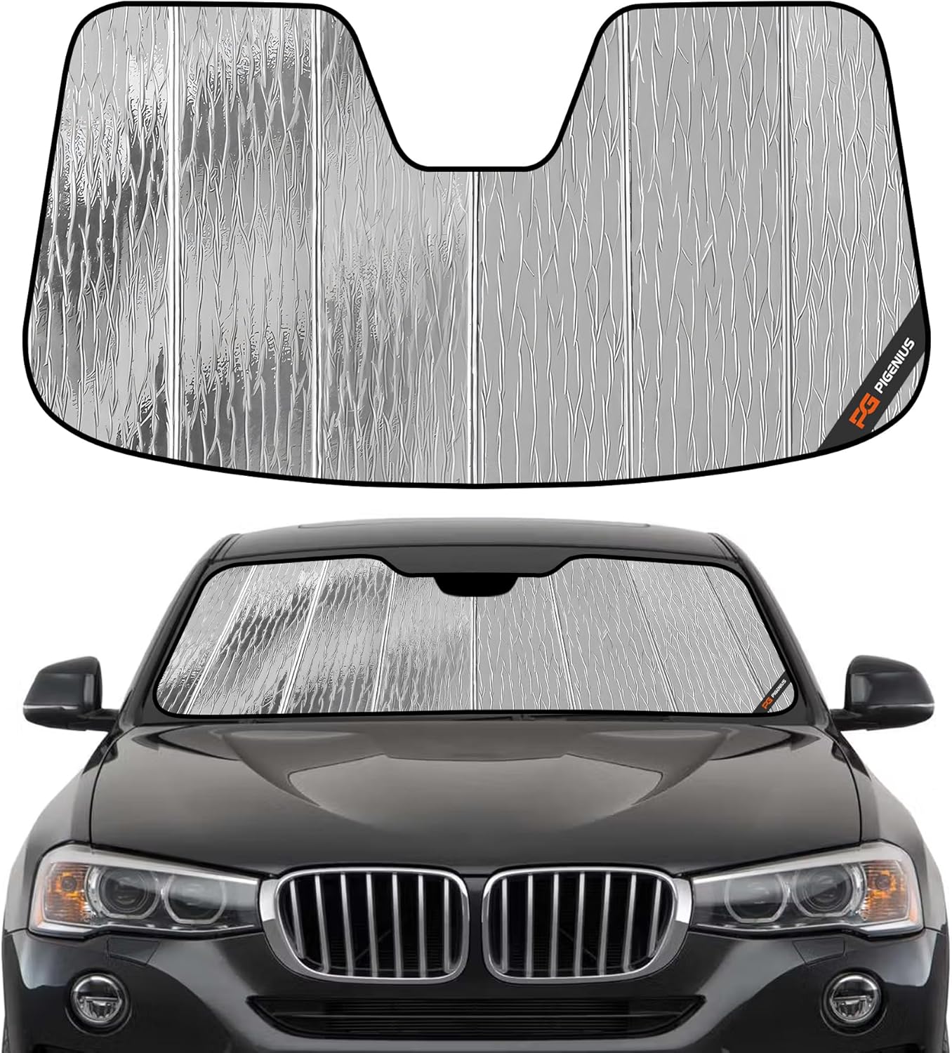 Windshield Sun Shade for BMW X4 2015-2018,Front Window Sunshade Shield,2-in-1 Reflective Sun Shade,Silver for Summer, Black for Winter