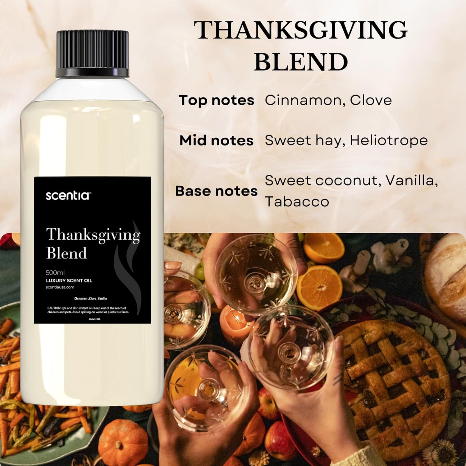 Scentia Thanksgiving Blend Essential Oil – 500 ml Premium Holiday Diffuser Oil with Cinnamon, Clove, Vanilla & Coconut | Bulk Aromatherapy for Homes, Spas, Hotels & DIY Crafts