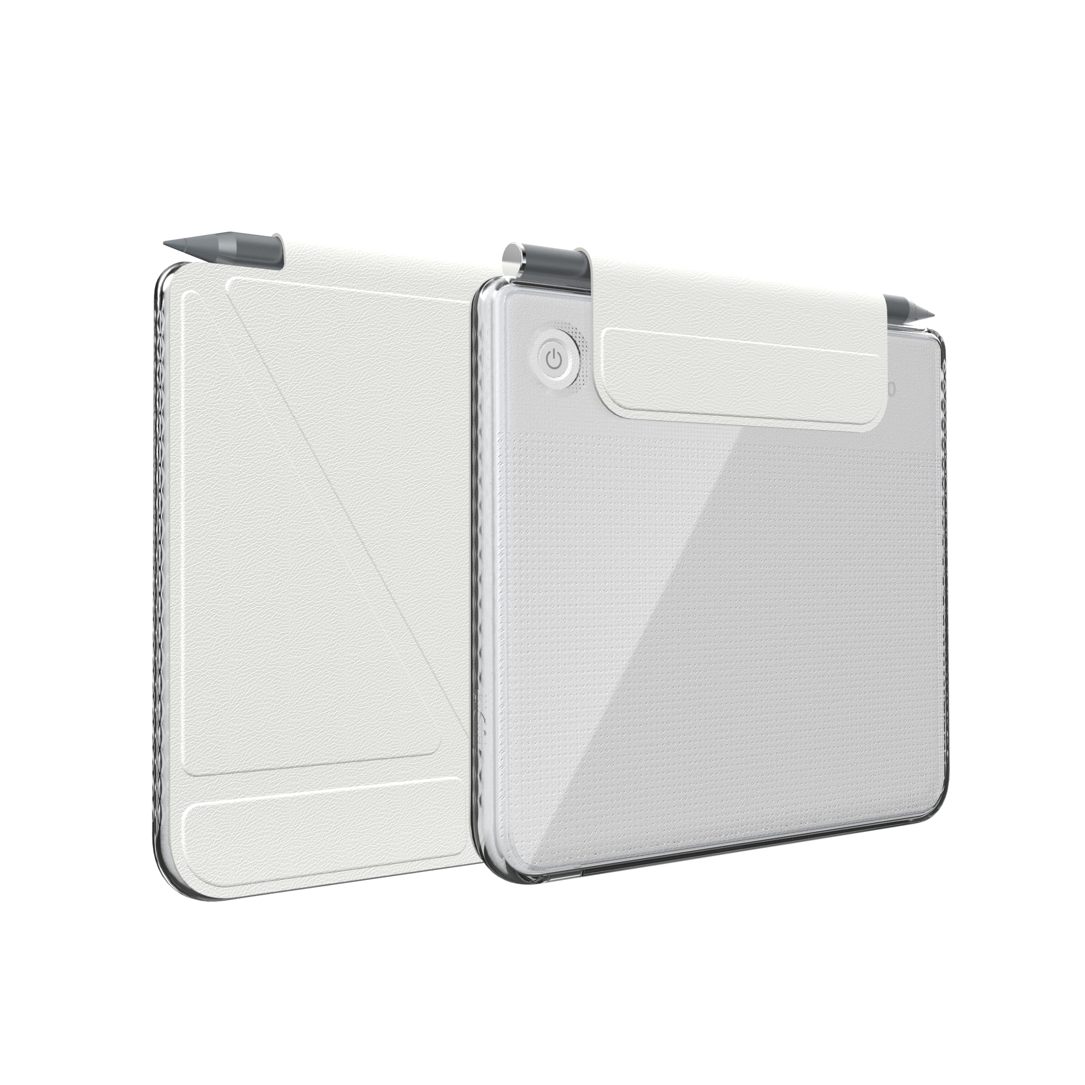 TUDIA M-FLIP Detachable Clear Magnetic Case for Kobo Libra Colour (2024) - [Auto Wake/Sleep] Shockproof Slim Transparent Back Magnetic Fold Cover with Stylus Holder (Off White) - 1