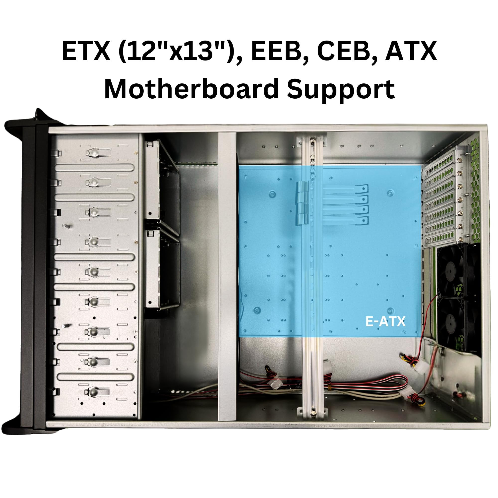 RackOwl 4U Server Chassis Rackmount Server Case; 8X HDD Bays & 3X 5.25 Devices; E-ATX/CEB/ATX Motherboards; Fan: Front 2X 120mm, Mid 3X 120mm, Rear 2X 80mm, Front Panel Lock, Size:16.8X 7.0X 25.0