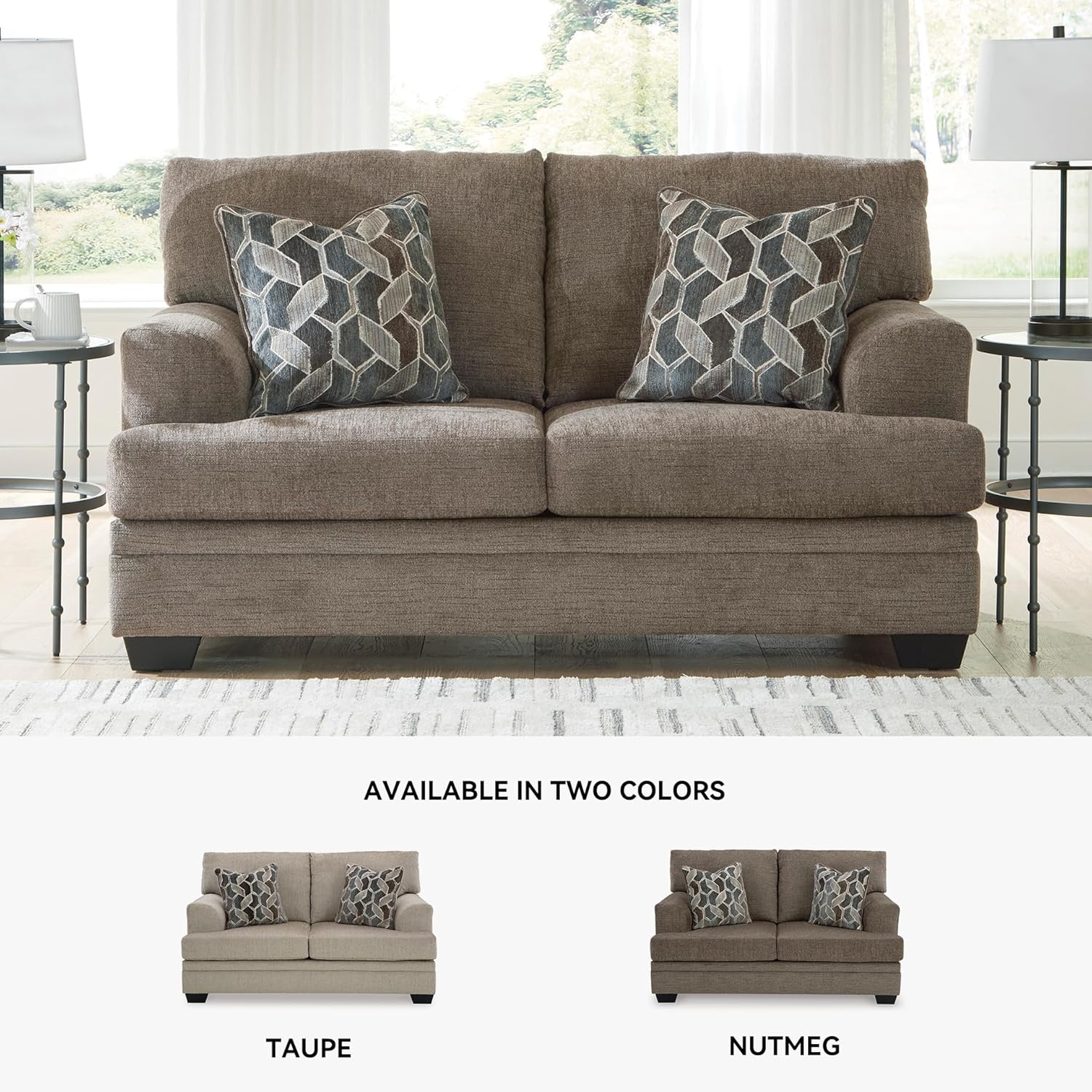 Signature Design by Ashley Stonemeade Casual Loveseat with 2 Toss Pillows, Dark Brown