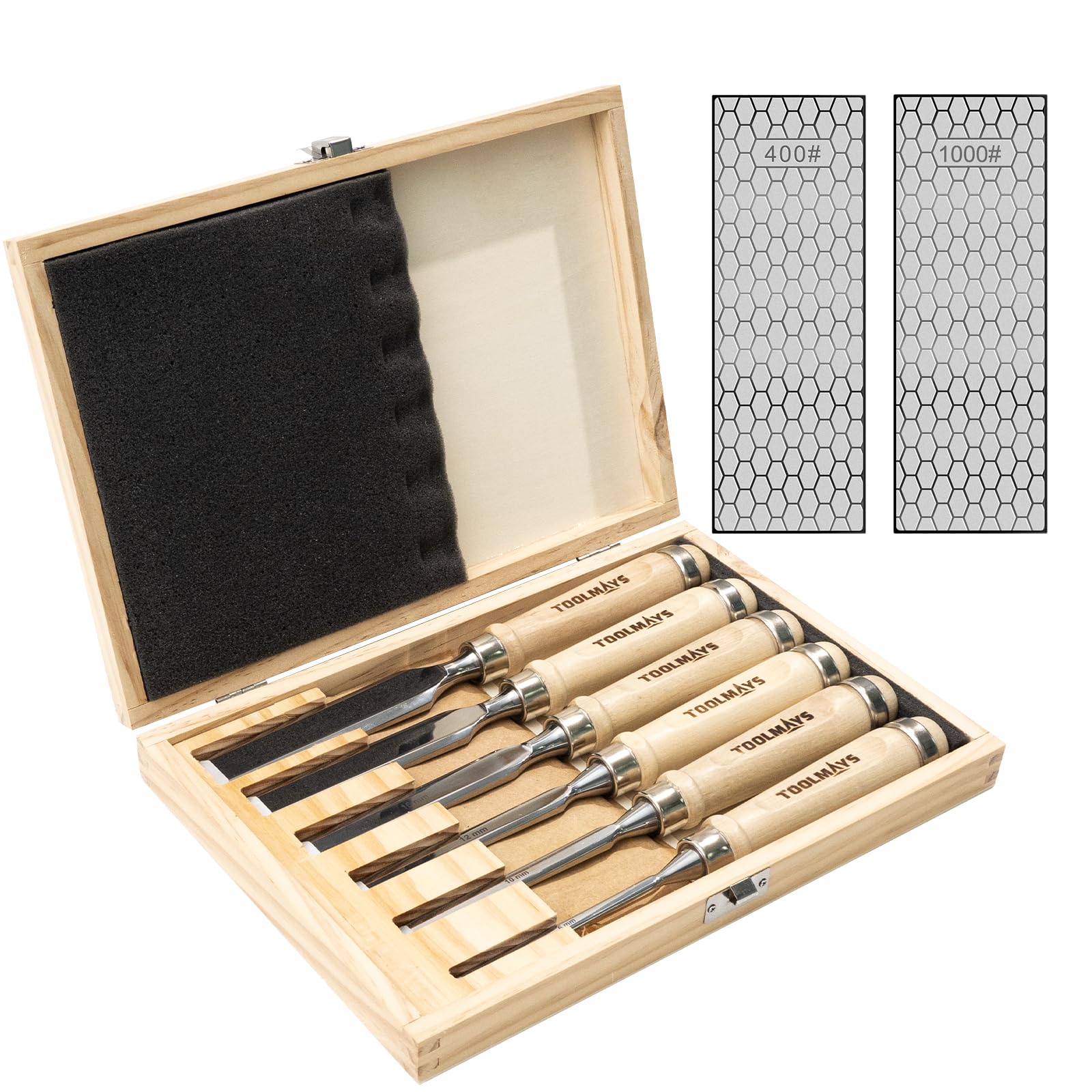 Juego de 6 Cinceles para Madera, Formones para Madera con piedra de afilar, dureza hasta HRC 63