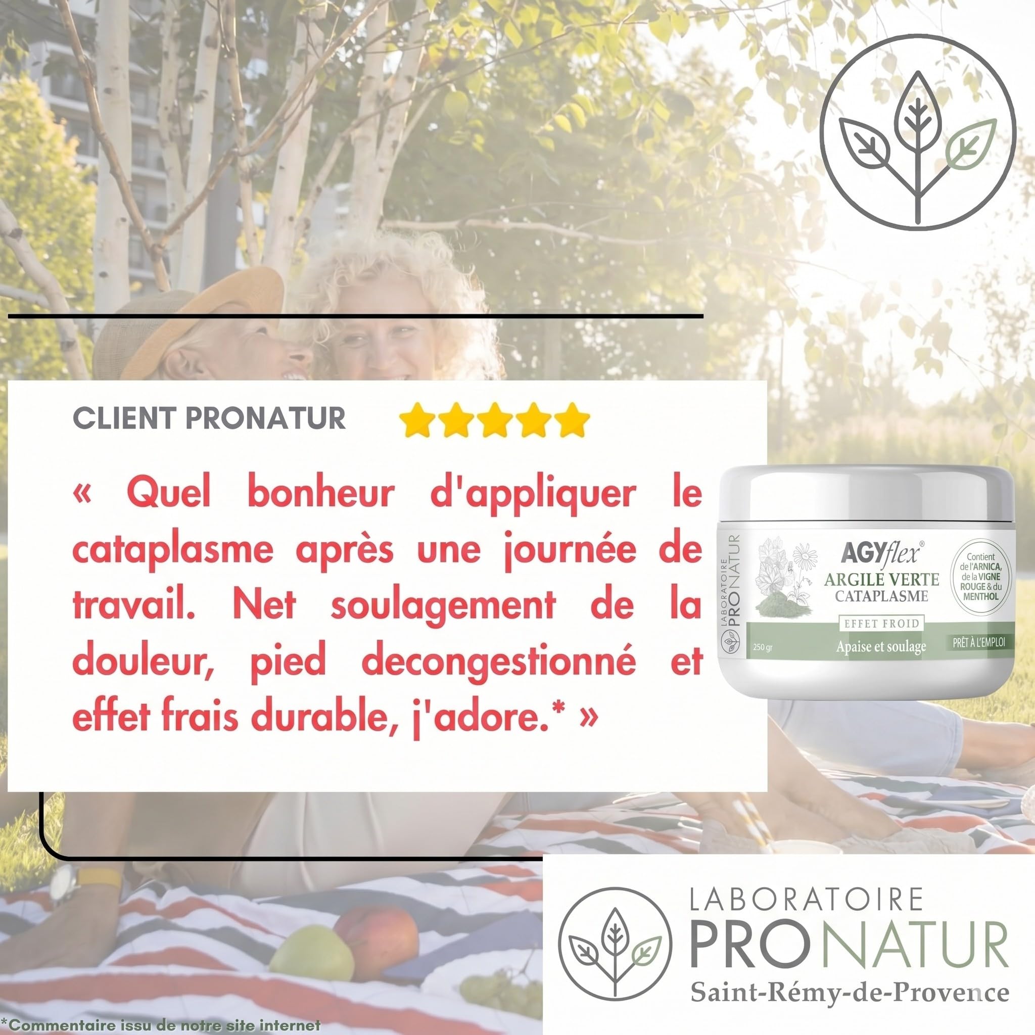 Cataplasme Cryo AGYflex ARGILE VERTE - Bien-être des muscles et articulations - Prêt à l’emploi - Vigne rouge, Arnica, Menthol - 250 g - Fabriqué en France