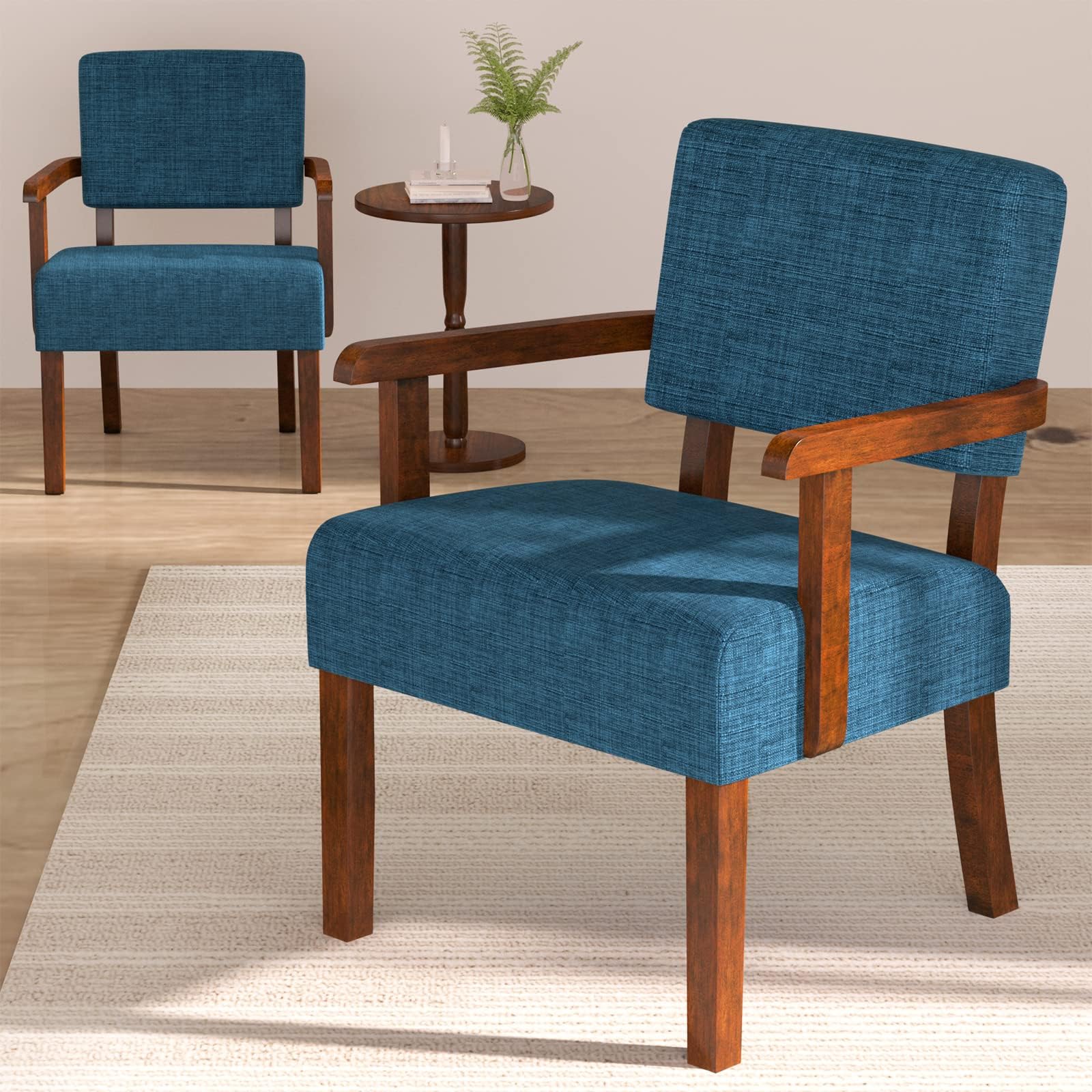 - FAGAGA Accent Chair Set of 2 with Table, Living Room Chairs with Soft Seat and Armrests for Living Room Bedroom Reading Room Waiting Room, Lake Blue (AC01)
