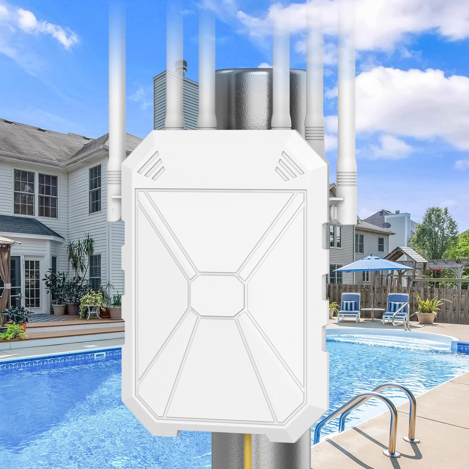 AC1200 Repeteur WiFi Puissant Exterieur, 5GHz & 2.4GHz Amplificateur WiFi Exterieur Point D'accès WiFi avec 6 Antennes, IP67 RéSistant Aux IntempéRies, with PoE, Convient Patio, pour Le Jardin,Garage