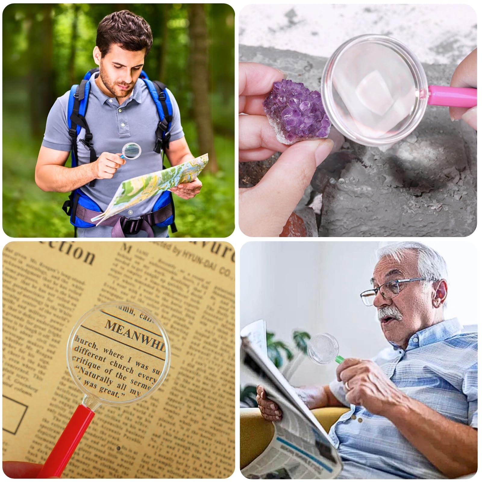 KEYRI 9 Piezas Lupas de Lectura Lupas de Plástico Portátil Mini Lupa de Mano Lupa para Leer Libros Observación Inspección Casa Escuela (9)