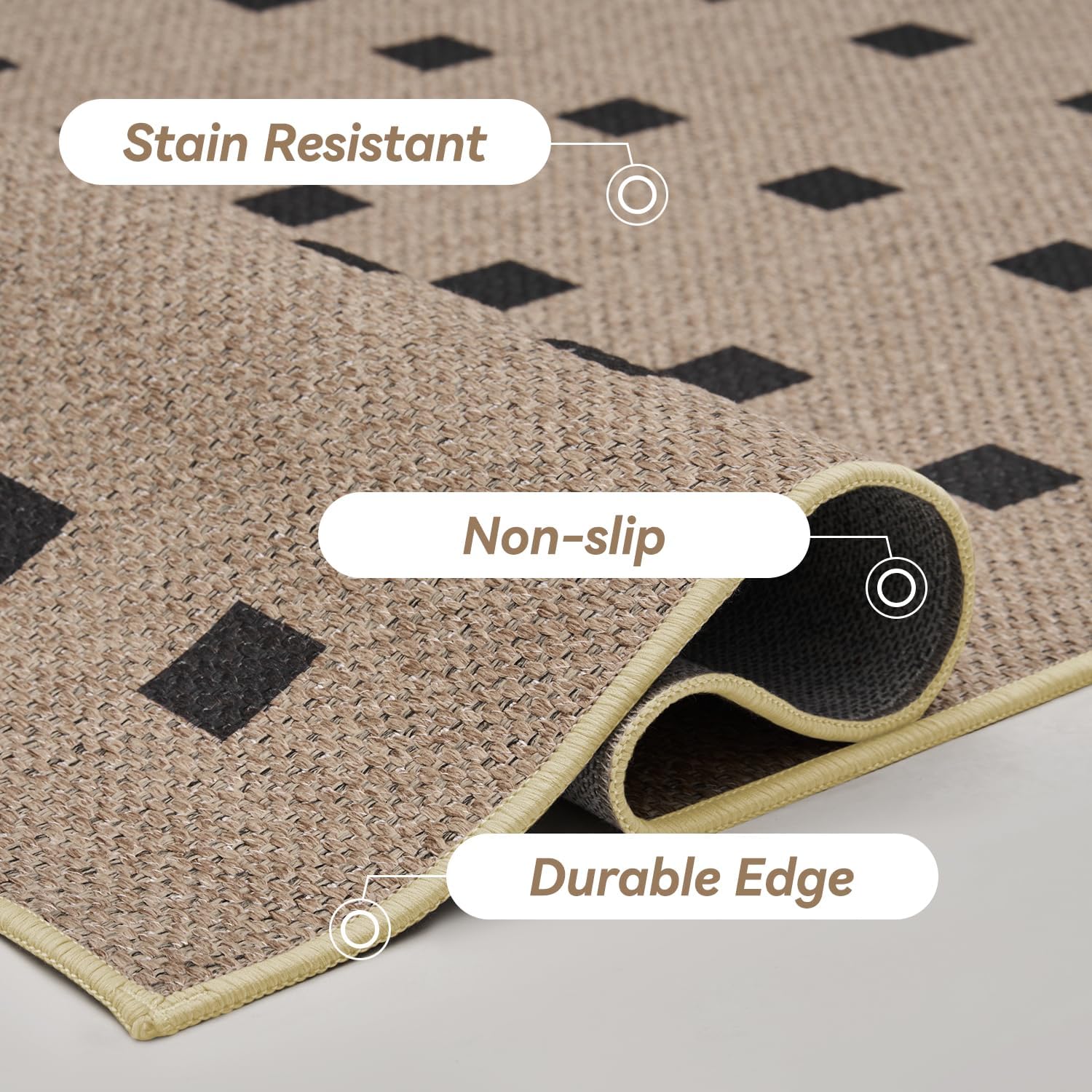 Jute 8x10 Area Rug Machine Washable Modern Woven Farmhouse Patio Rug Indoor Outdoor Throw Non-Slip Carpet for Entryway Dining Room Living Room Bedroom