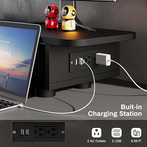 Miniatura 4 de Artswish Soporte elevador ajustable para monitor con toma de corriente y tira de luz, se expande a 45 pulgadas, estante de escritorio para