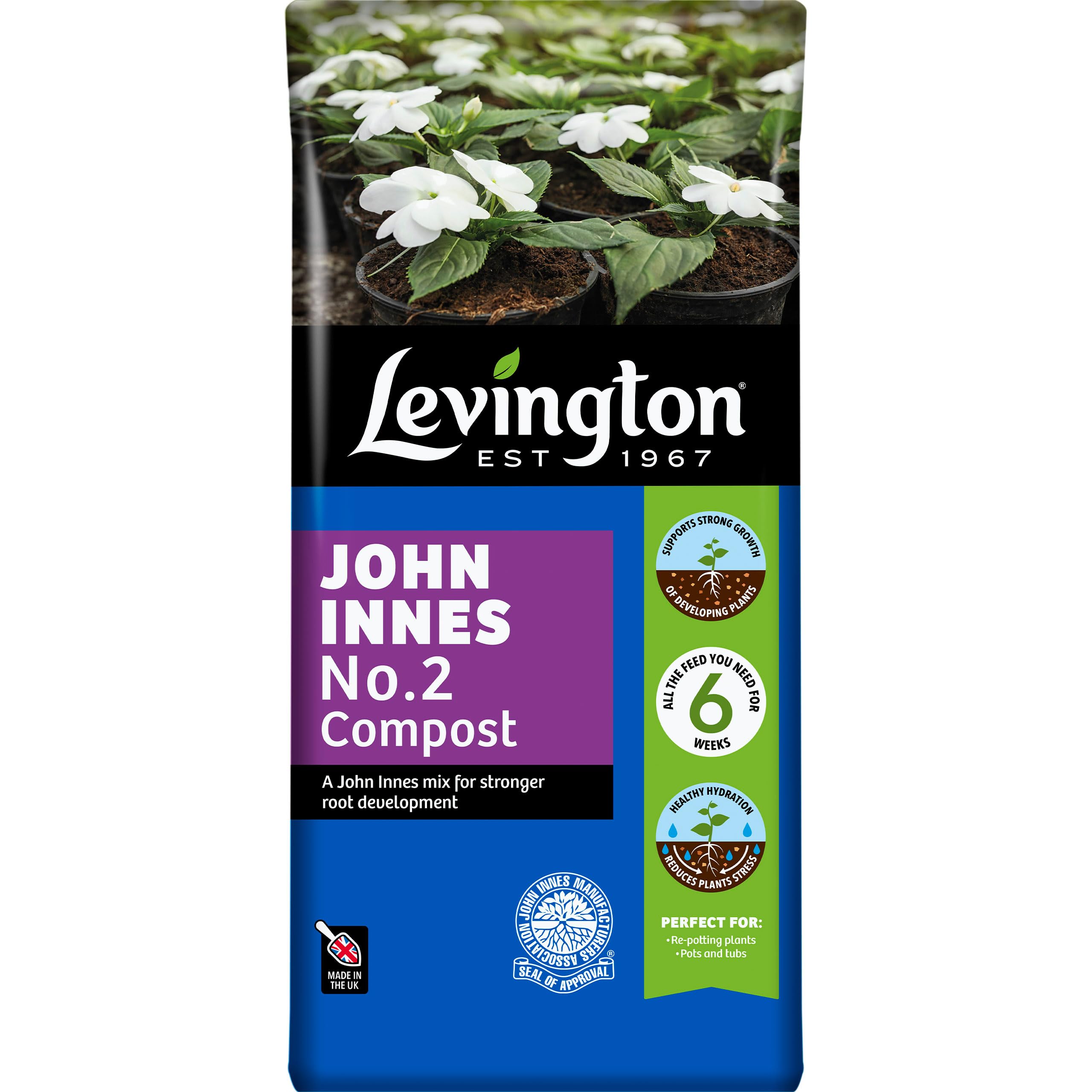 Levington PEAT FREE John Innes No.2, 25 Litres - Perfect for Repotting Young Plants, Vegetables, Pots & Tubs