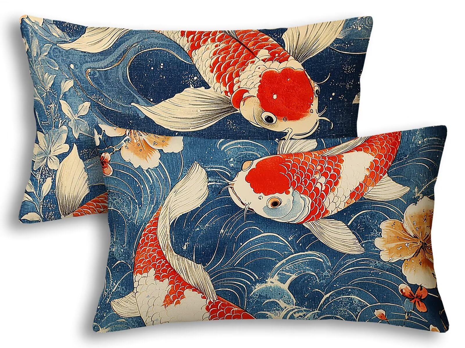 Fundas cojines rectangular pez juego de 2 fundas almohada japon terciopelo 40x80 con zipper cama