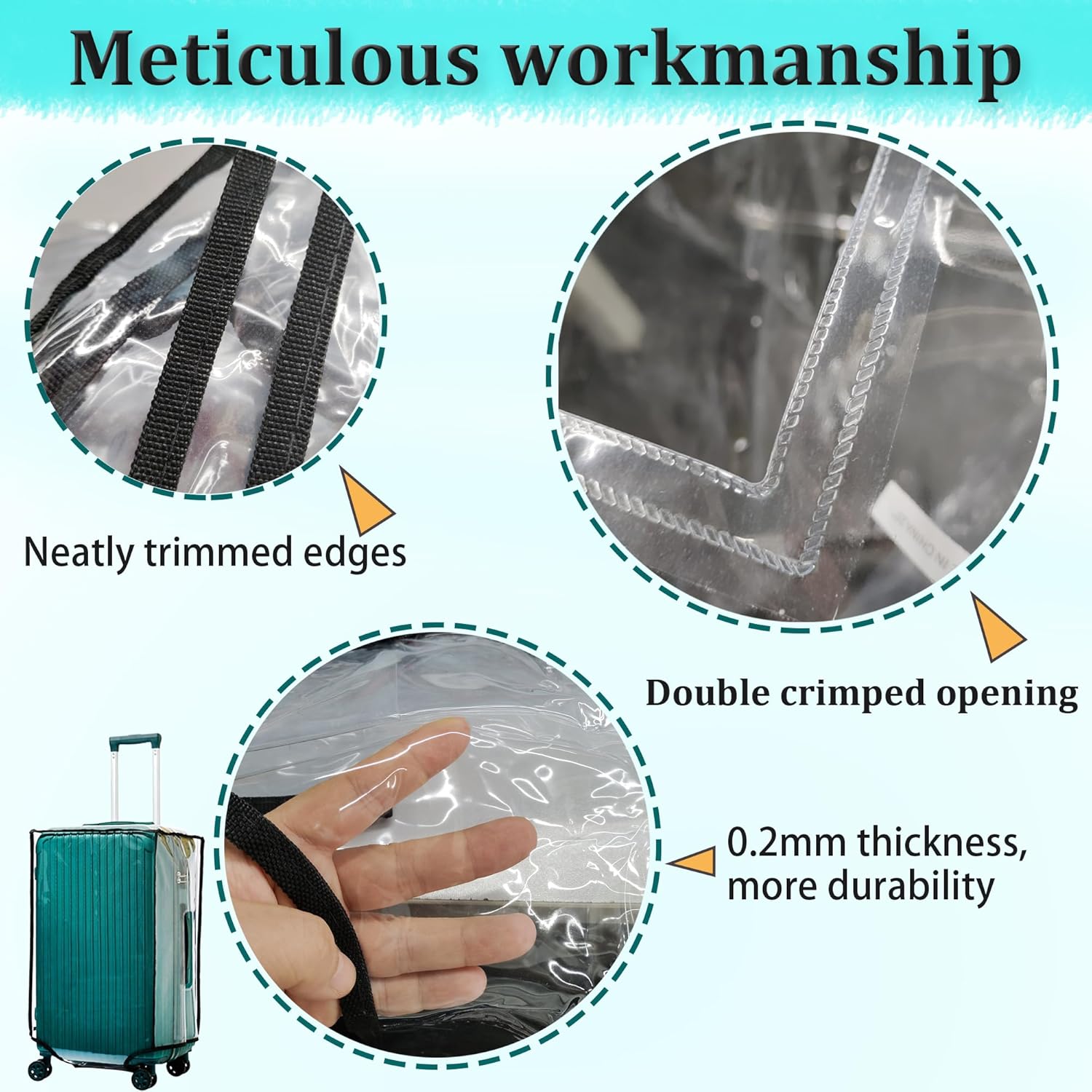 ZOUNI Clear PVC Luggage Cover, 20 24 28 30 Inch Waterproof Transparent Travel Suitcase Protector for Wheeled Luggage - Image 2