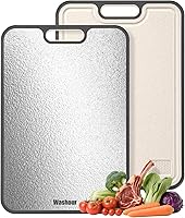 Vista 1 de Tablas de cortar de acero inoxidable para cocina, tabla de cortar 2 en 1 no tóxica de doble cara, tablas de cortar de grado alimenticio para carne