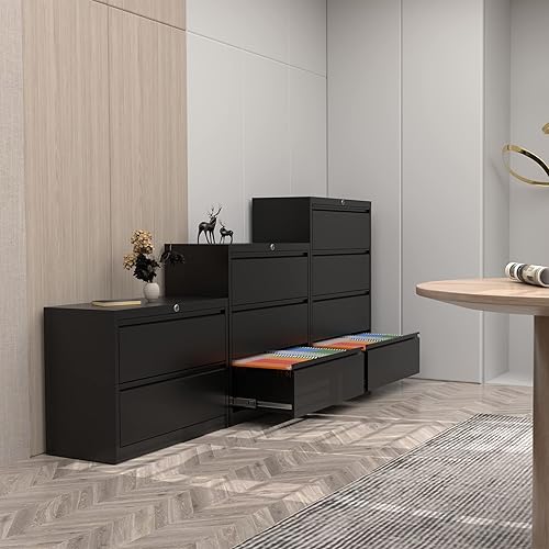 Miniatura 8 de Archivador lateral de 4 cajones, archivador de metal con bloqueo para oficina en casa, archivador lateral de acero para tamaño carta legal, requiere