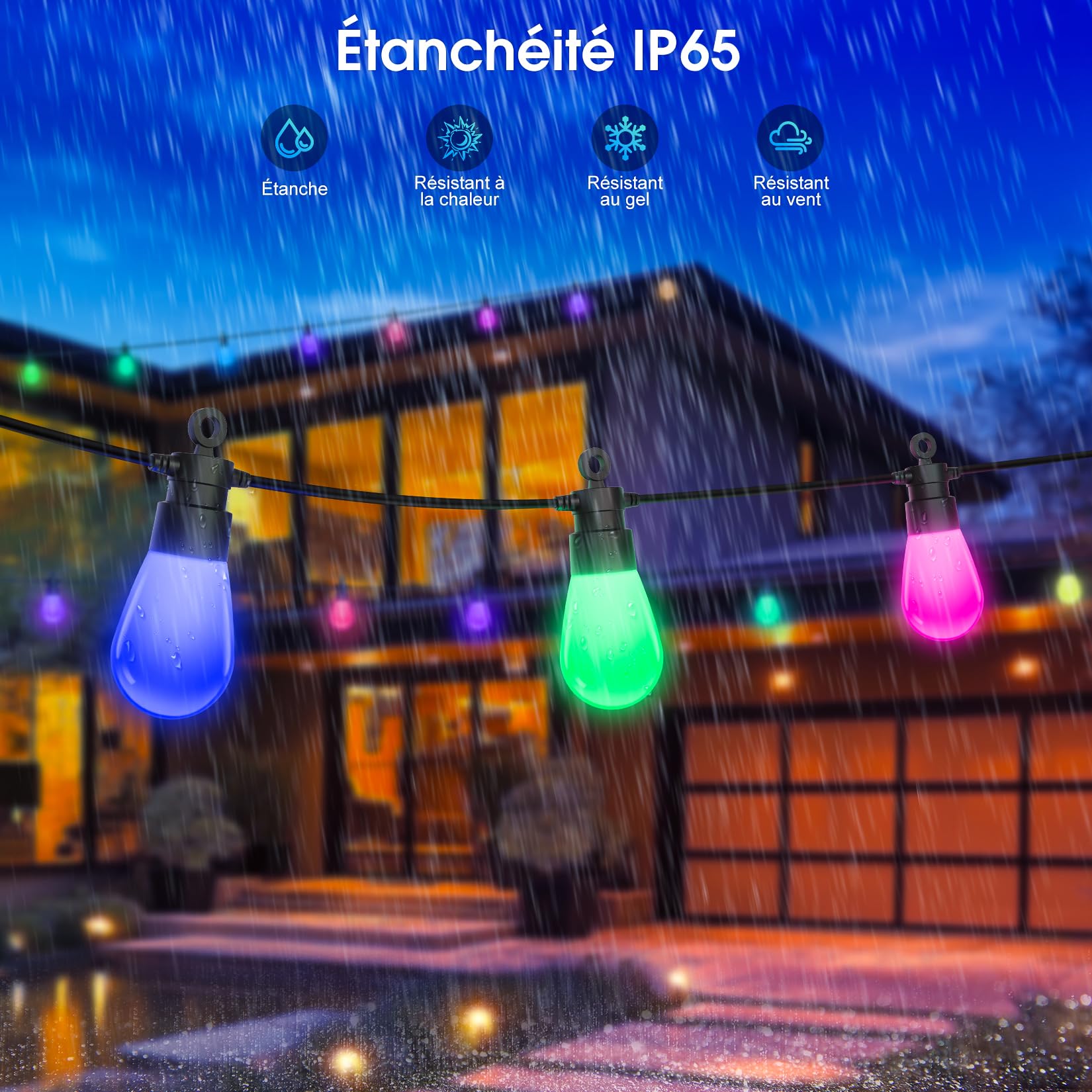 Guirlande Lumineuse Exterieure Jardin Noël 21M RGB LED IP65 Imperméable Chaîne Lumiere Décorations Patio Terrasse