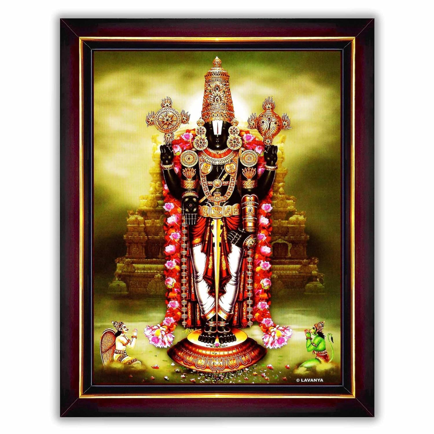 Indianstore4Everyone Tirupati Balaji Lord Venkateshwara Swamy Wall Painting Framed Home Decor (Wood,Matte,Brown,Big Size,10 x 12 Inch) B415M