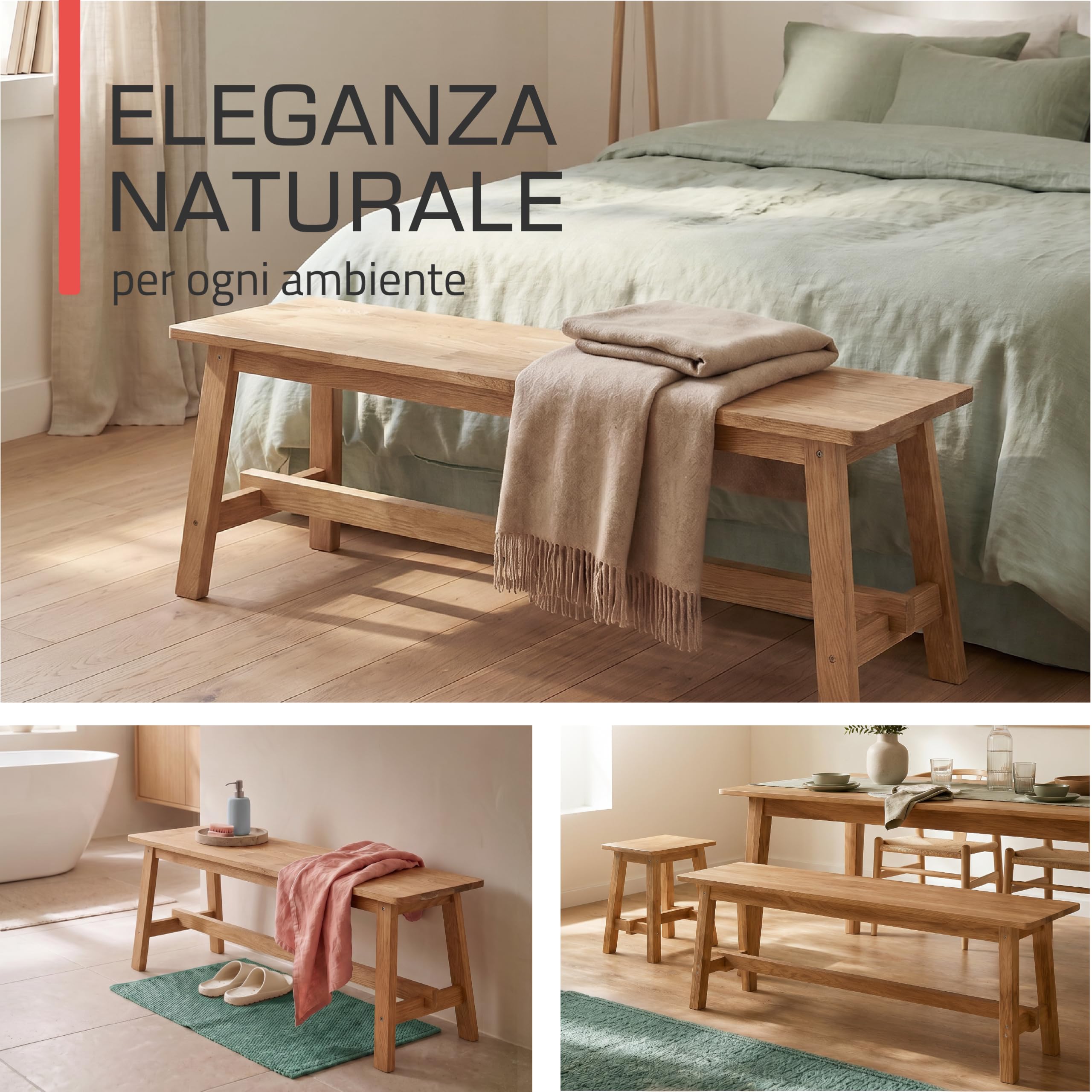 bomoe Panca Legno Rovere Massello FSC® Moderna Stabile fino a 250 kg Cucina | 100x29x45cm per Ingresso Sala da Pranzo Bagno oliato corridoio Bamberg