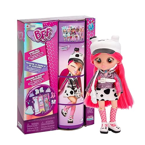 BFF by Cry Babies Dotty Fashion Doll with 9+ Surprises Including Outfit and Accessories for Fashion Toy, Girls and Boys Ages 4 and Up, 7.8 Inch Doll