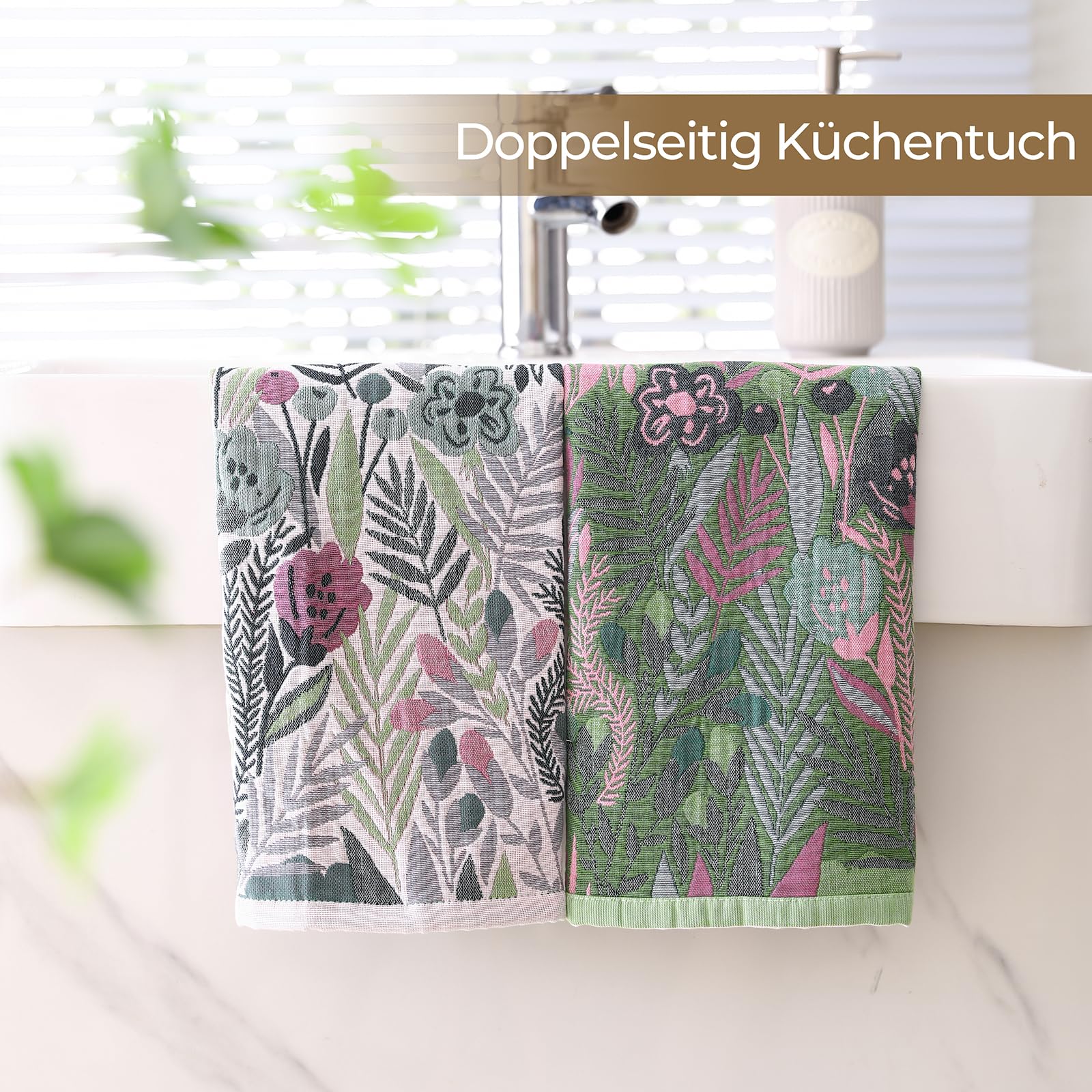 HOORDRY Juego de 8 paños de cocina absorbentes, paños de cocina decorativos Boho de 100% algodón, paños de cocina de alta calidad con diseño floral y lazos para colgar, 41 x 39 cm