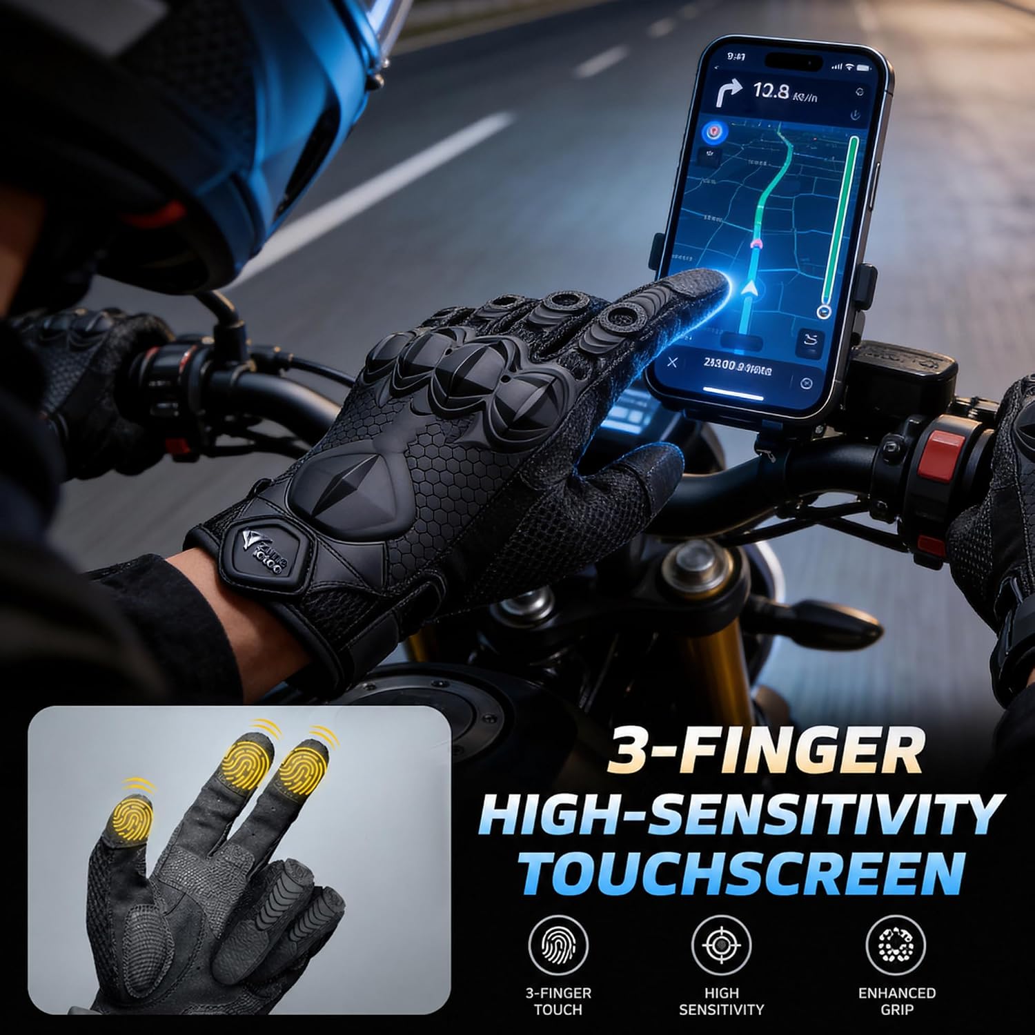 ZUNE LOTOO Touchscreen Tactical Gloves with TPR Finger Impact Protection & XRD Palm Padded for Men Motorcycle Paintball Airsoft Range Work Driving Cycling Hiking Climbing Black