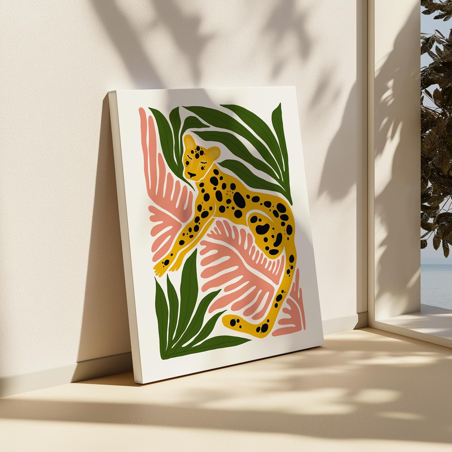 Poster Master Leopard Canvas - Retro Jungle Print - Modern Floral Art - Groovy Abstract Design - Trendy Chic Boho Art - Aesthetic Kid's Room or Nursery Wall Decor - 8x10 STRETCHED Canvas