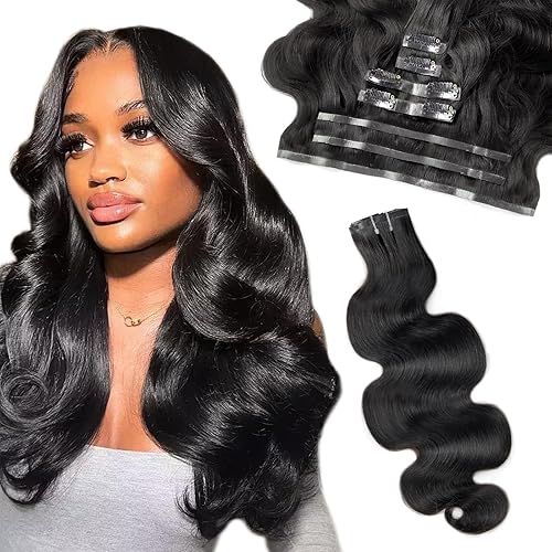 20 inch Seamless Body Wave Clip in Extensions Real Human Hair Extensions Clip Ins 110g 7pcs Thick Invisible Clip in Hair Extensions #1B Natural Black