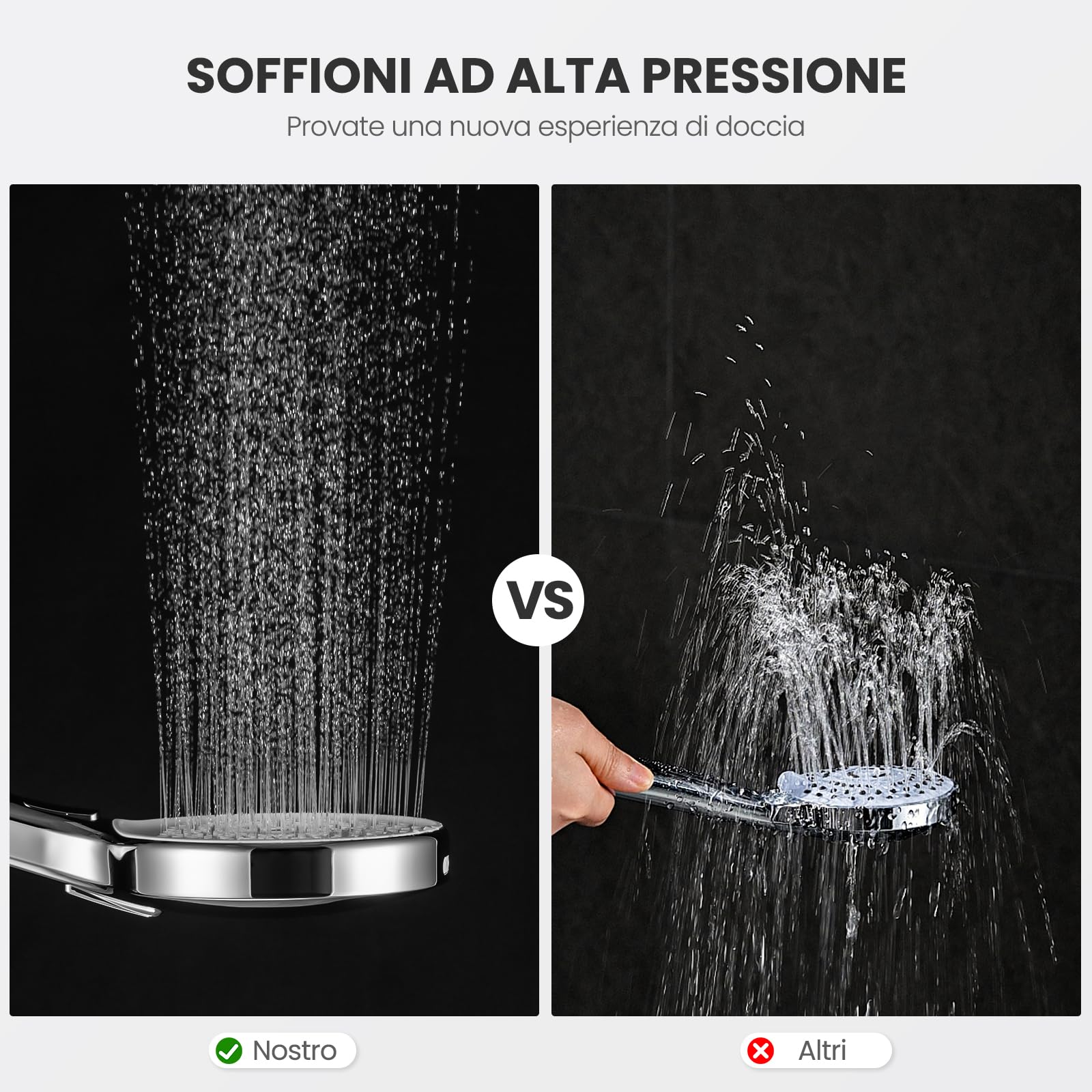 Auralum Soffione Doccia Anticalcare 140 mm - Alta Pressione 4 Modalità Regolabili Risparmio Idrico - Ugelli Silicone Autopulenti Cromato Bianco