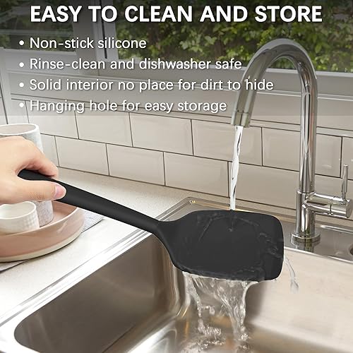 Miniatura 5 de Coukre Juego de 2 espátulas de silicona, resistentes al calor, sin BPA, espátulas de cocina sólidas y ranuradas para sartenes antiadherentes,