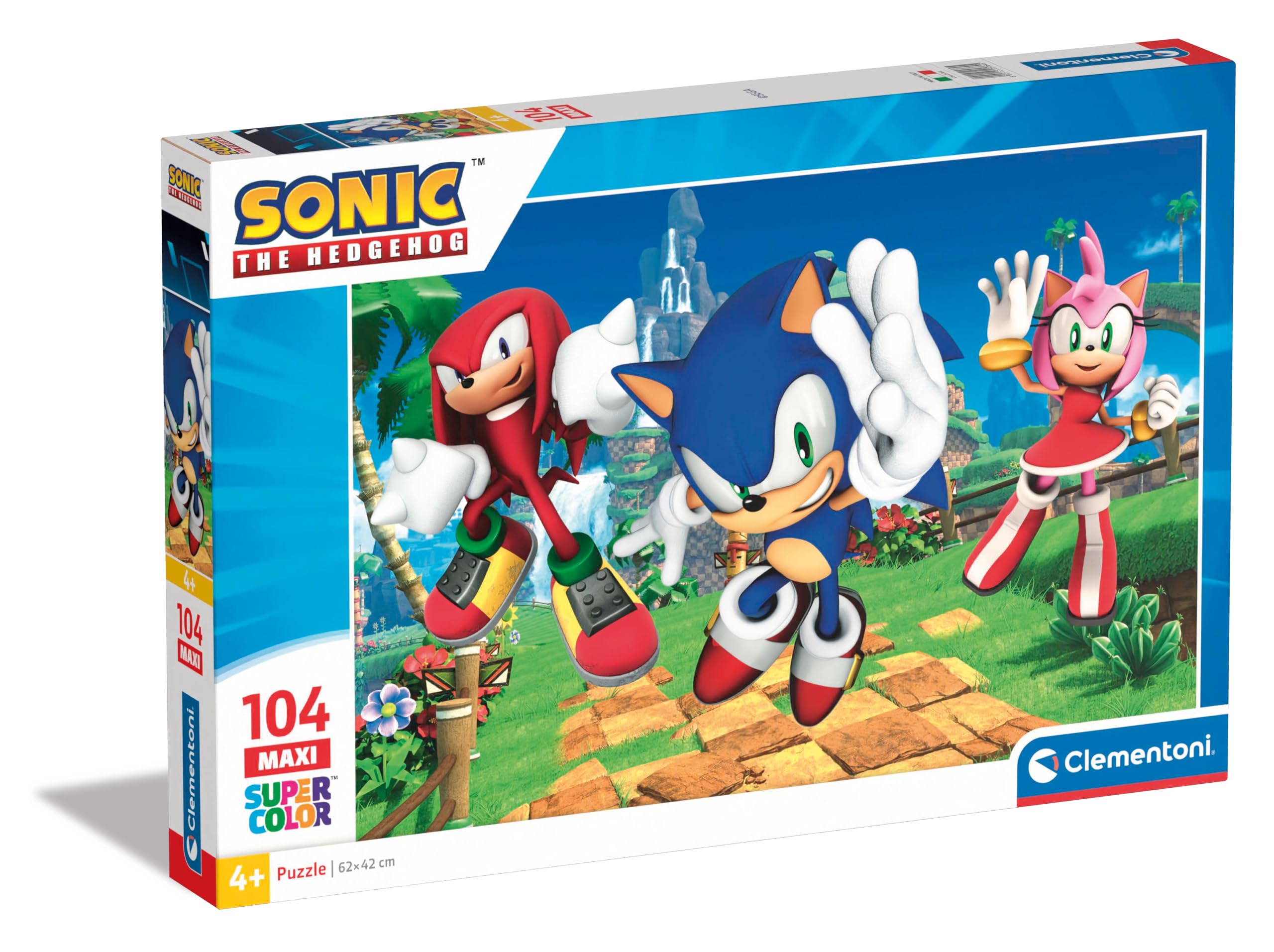 Clementoni Puzzle - Sonic - Supercolor Puzzle Infantil De 104 Piezas, para Niños 4-6 Años, Desarrolla La Concentraciòn Mentàl Y La Logica, 25764