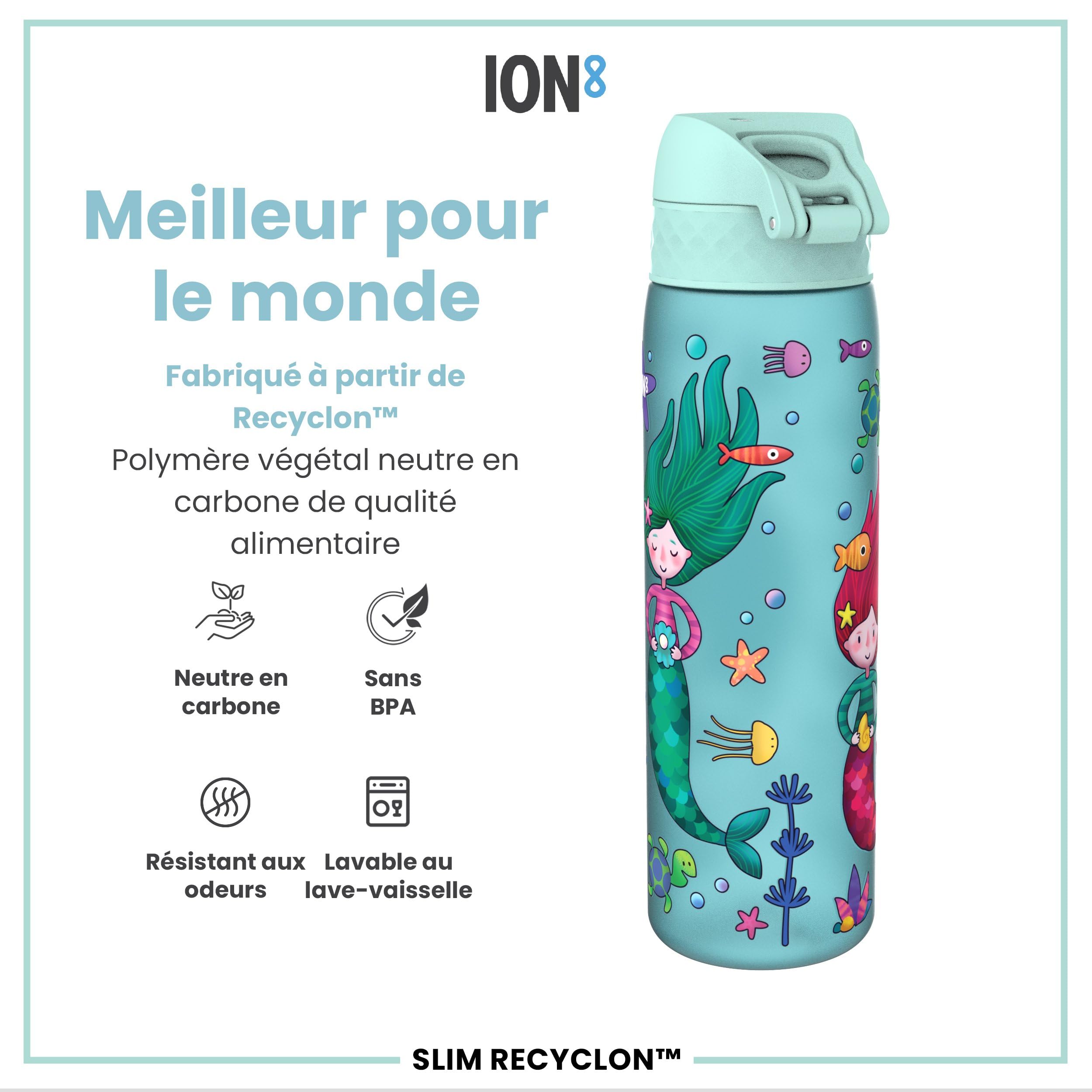 Ion8 Gourde Inox Léger, 600ml, Non Isolé, Anti-Fuite, Facile à Ouvrir, Verrouillage Sécurisé, Lavable Au Lave-Vaisselle, Poignée De Transport, Durable, Acier Inoxydable, Licorne Arc-en-ciel