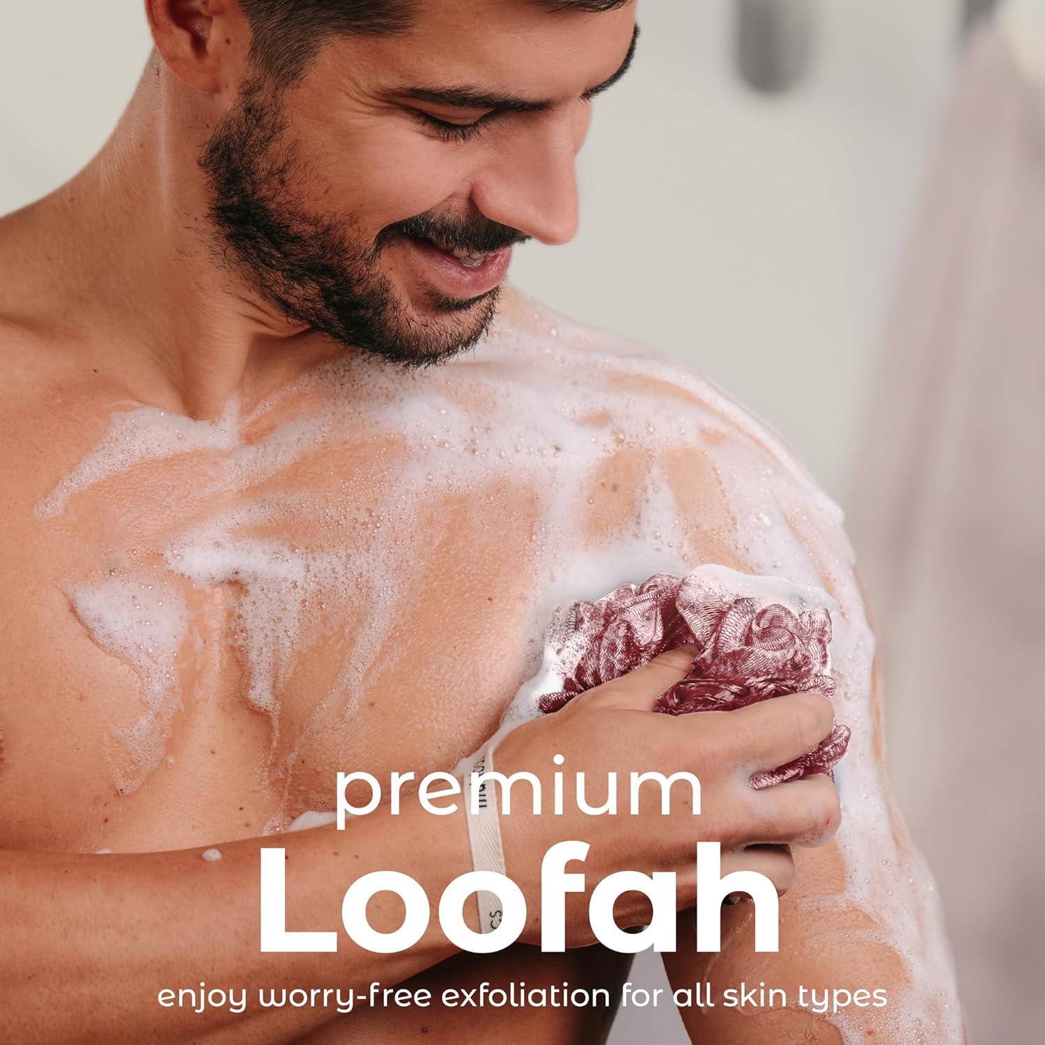 MainBasics Bath Shower Loofah Sponge Pouf Body Scrubber Exfoliator Body Wash Sponge (Set of 3, Coral Reef) - Image 2