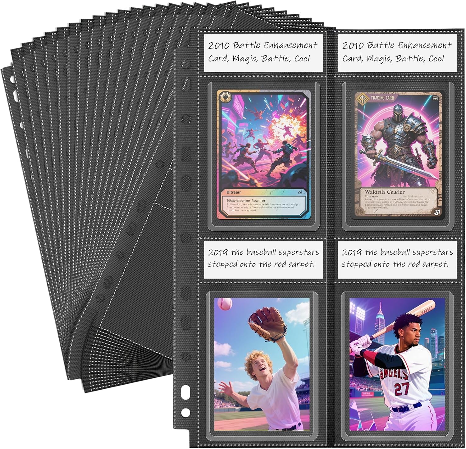 Top Loader Sleeves 4 Pocket, 20 Pack Toploader Binder Pages for 3x4 Baseball Card Protectors, 160 Pockets Trading Card Sleeves Binder Sheets, Hard Plastic Card Storage Sleeves for 3 Ring Binder