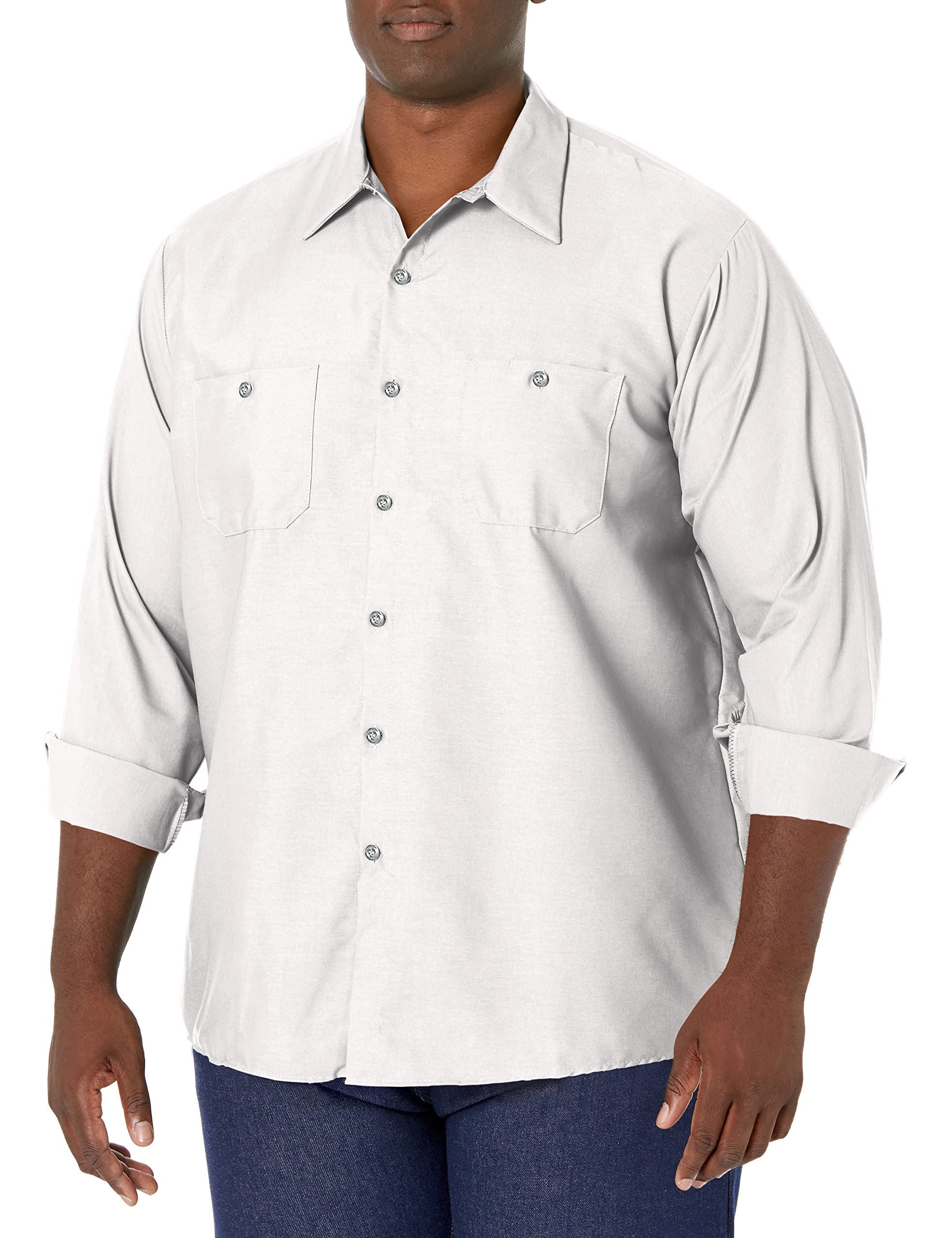 Red Kap Men's Industrial Work Shirt, Regular Fit, Long Sleeve Utility Button, White, XXXL Tall